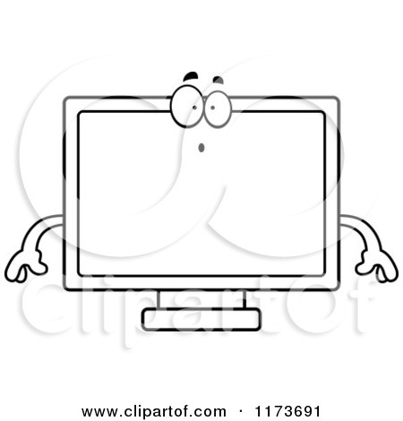 Cartoon Clipart Of A Surprised Television Mascot - Vector Outlined Coloring Page by Cory Thoman