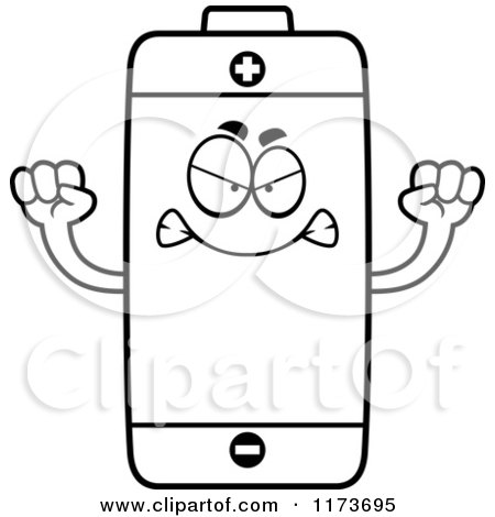 Cartoon Clipart Of A Mad Battery Mascot - Vector Outlined Coloring Page by Cory Thoman