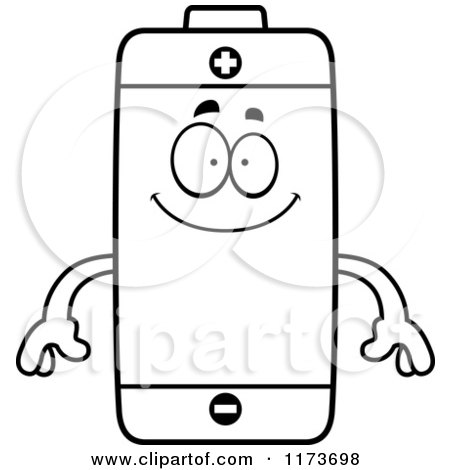 Cartoon Clipart Of A Happy Battery Mascot - Vector Outlined Coloring Page by Cory Thoman