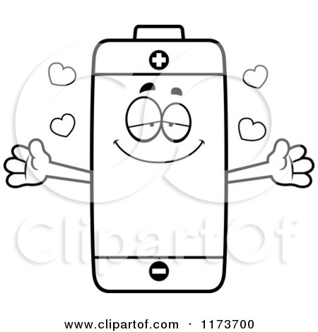 Cartoon Clipart Of A Loving Battery Mascot Wanting a Hug - Vector Outlined Coloring Page by Cory Thoman