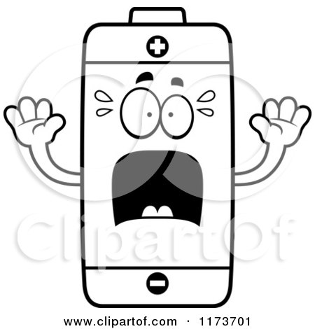 Cartoon Clipart Of A Screaming Battery Mascot - Vector Outlined Coloring Page by Cory Thoman