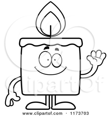 Cartoon Clipart Of A Waving Candle Mascot - Vector Outlined Coloring Page by Cory Thoman