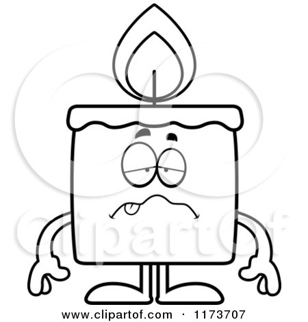 Cartoon Clipart Of A Sick Candle Mascot - Vector Outlined Coloring Page by Cory Thoman