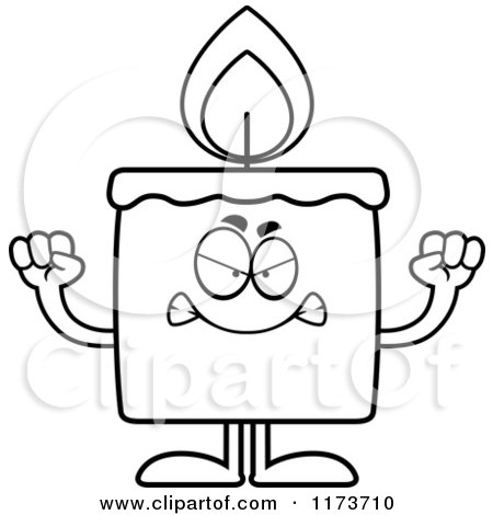 Cartoon Clipart Of A Mad Candle Mascot - Vector Outlined Coloring Page by Cory Thoman