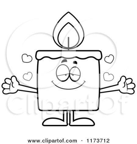 Cartoon Clipart Of A Loving Candle Mascot Wanting a Hug - Vector Outlined Coloring Page by Cory Thoman