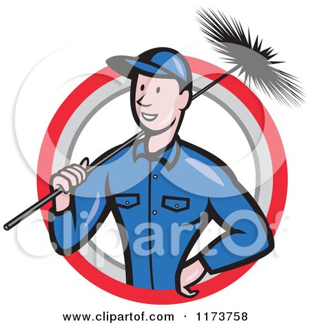 Clipart of a Cartoon Illustration of a Chimney Sweep Worker Holding a Broom in a Circle - Royalty Free Vector Illustration by patrimonio