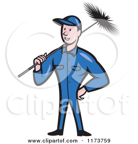 Clipart of a Cartoon Illustration of a Chimney Sweep Worker Holding a Broom  - Royalty Free Vector Illustration by patrimonio #1173759