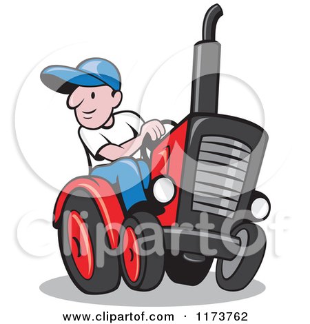 Clipart of a Cartoon Farmer Driving a Tractor - Royalty Free Vector Illustration by patrimonio
