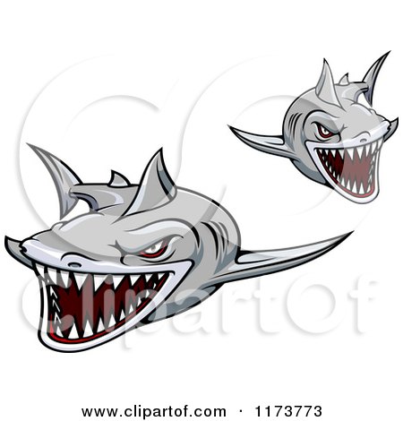 Clipart of Aggressive Swimming Gray Sharks - Royalty Free Vector Illustration by Vector Tradition SM
