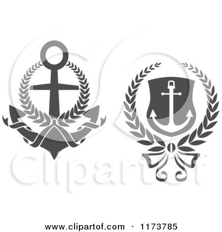 Clipart of Grayscale Heraldic Marine Anchors - Royalty Free Vector Illustration by Vector Tradition SM
