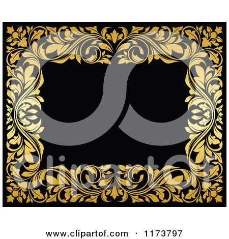 Clipart of a Frame of Ornate Golden Vines on Black 6 - Royalty Free Vector Illustration by Vector Tradition SM