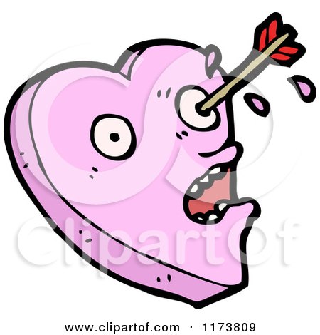 Cartoon of a Pink Heart Mascot Shot with Cupids Arrow - Royalty Free Vector Clipart by lineartestpilot