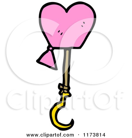 Cartoon of a Pink Heart and Hook - Royalty Free Vector Clipart by lineartestpilot