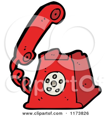 Cartoon of a Red Landline Phone - Royalty Free Vector Clipart by lineartestpilot