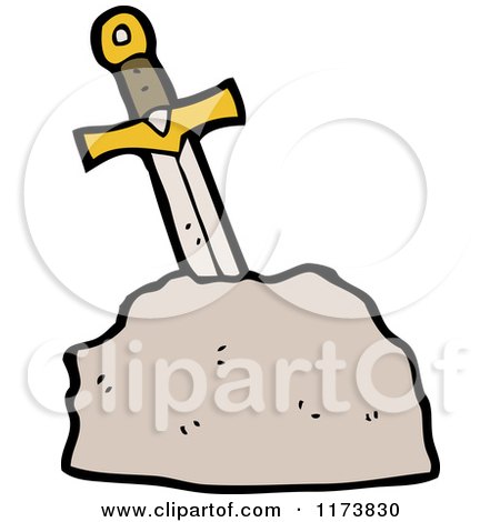 Cartoon of a Sword in Stone - Royalty Free Vector Clipart by lineartestpilot