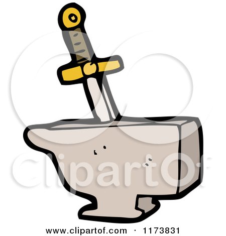Cartoon of a Sword in Stone - Royalty Free Vector Clipart by lineartestpilot