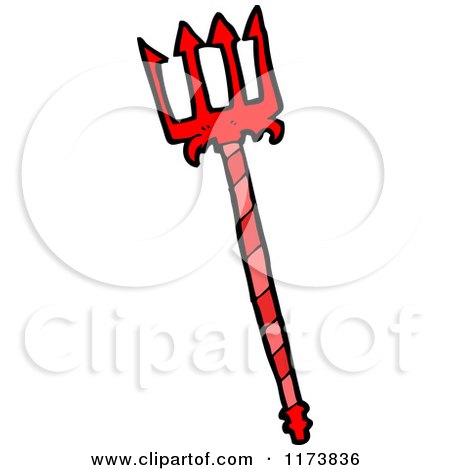 Cartoon of a Red Pitchfork Trident Spear - Royalty Free Vector Clipart by lineartestpilot