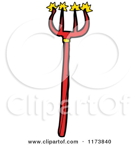 Cartoon of a Red Pitchfork Trident Spear - Royalty Free Vector Clipart by lineartestpilot