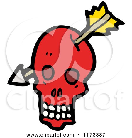 Cartoon of a Red Skull with an Arrow - Royalty Free Vector Clipart by lineartestpilot