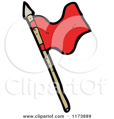 Cartoon of a Red Flag Spear - Royalty Free Vector Clipart by lineartestpilot