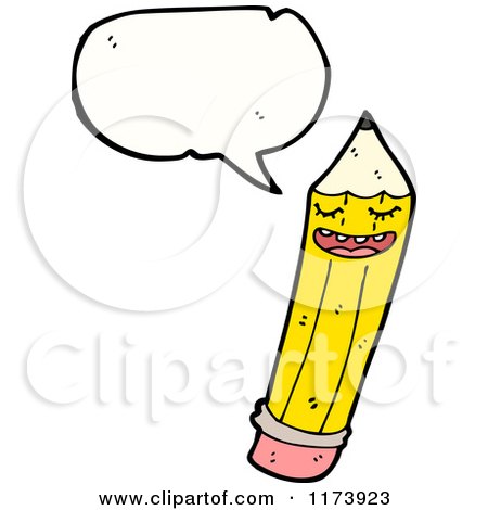 Cartoon of Talking Pencil with Conversation Bubble - Royalty Free Vector Illustration by lineartestpilot