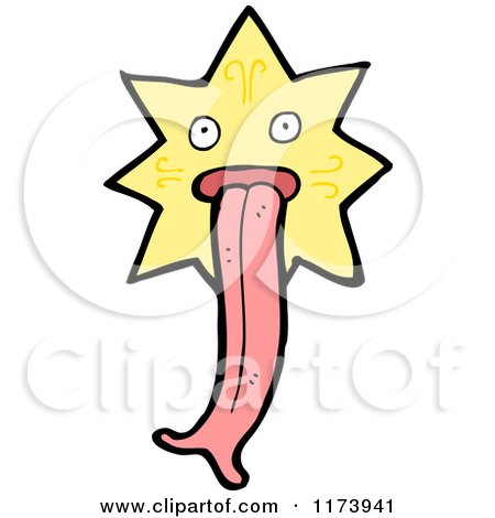 Cartoon of a Yellow Star Sticking out a Forked Tongue - Royalty Free Vector Clipart by lineartestpilot