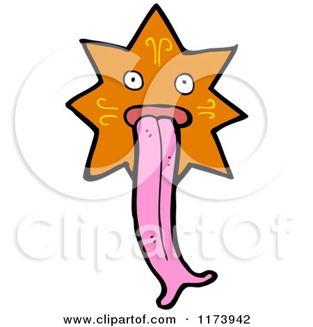 Cartoon of an Orange Star Sticking out a Forked Tongue - Royalty Free Vector Clipart by lineartestpilot