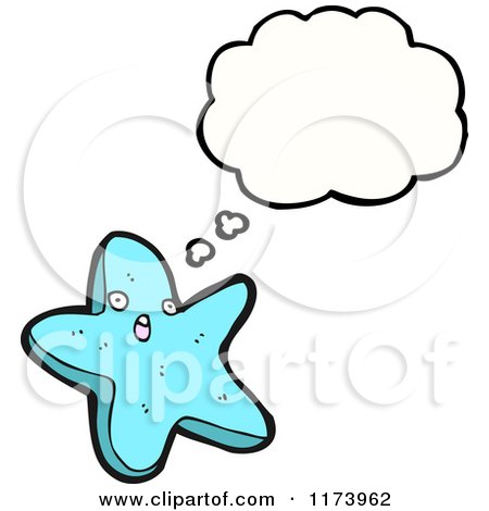 Cartoon of a Starfish Character Next to a Blank Thought Cloud - Royalty Free Stock Illustration by lineartestpilot