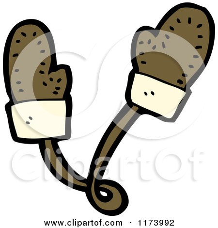 Cartoon of a Pair of Brown Mittens - Royalty Free Vector Clipart by lineartestpilot