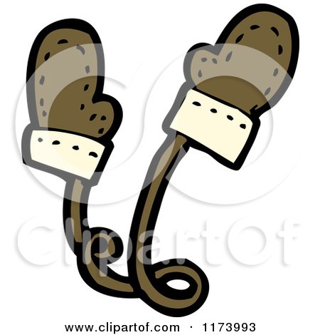Cartoon of a Pair of Brown Mittens - Royalty Free Vector Clipart by lineartestpilot