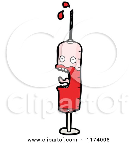 Cartoon of a Screaming Syringe with Blood - Royalty Free Vector Clipart by lineartestpilot