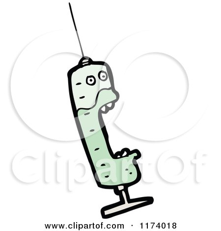 Cartoon of a Screaming Syringe with Green Fluid - Royalty Free Vector Clipart by lineartestpilot