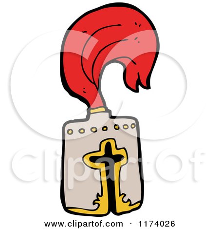 Cartoon of a Knight Helmet with a Red Plume - Royalty Free Vector Clipart by lineartestpilot