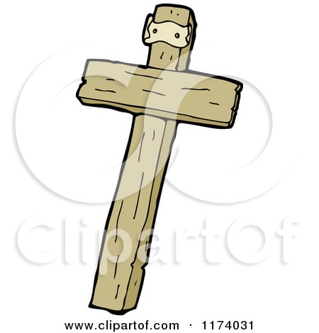 Cartoon of a Wooden Cross - Royalty Free Vector Clipart by lineartestpilot