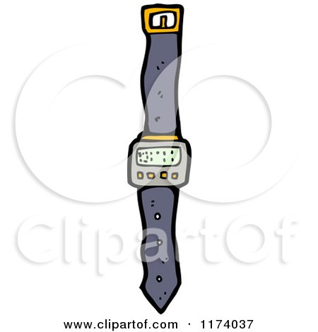 Cartoon of a Digital Wrist Watch - Royalty Free Vector Clipart by lineartestpilot