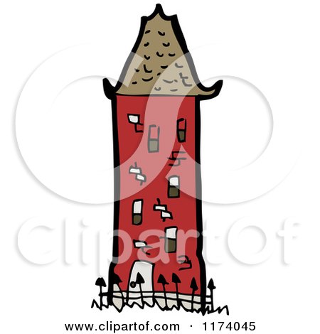 Cartoon of a Red Tower House - Royalty Free Vector Clipart by lineartestpilot