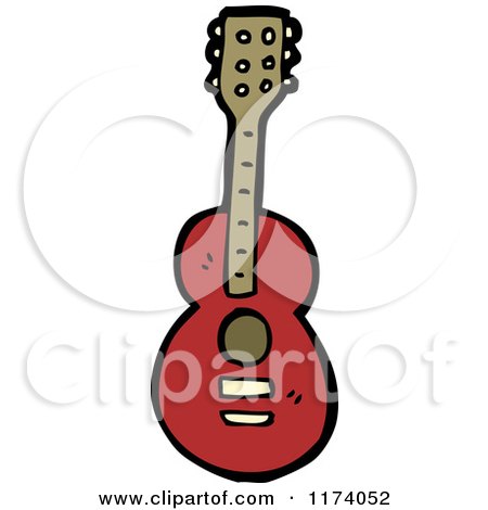 Cartoon of a Red Guitar - Royalty Free Vector Clipart by lineartestpilot