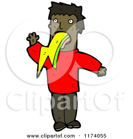 Cartoon of a Man Puking Lightning - Royalty Free Vector Clipart by lineartestpilot