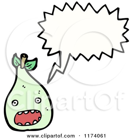 Cartoon of Green Talking Pear with Conversation Bubble - Royalty Free Vector Illustration by lineartestpilot