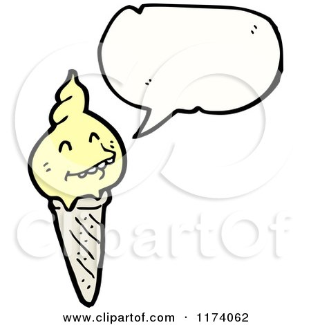 Cartoon of Ice Cream Cone with Conversation Bubble - Royalty Free Vector Illustration by lineartestpilot