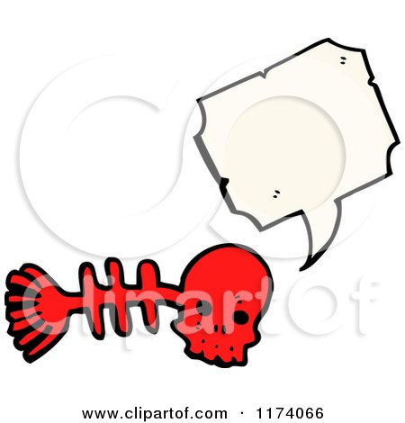 Cartoon of Red Fish Bone Skull with Conversation Bubble - Royalty Free Vector Illustration by lineartestpilot