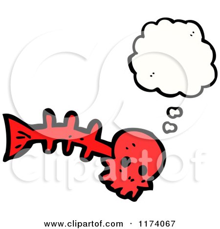 Cartoon of Red Fish Bone Skull with Conversation Bubble - Royalty Free Vector Illustration by lineartestpilot