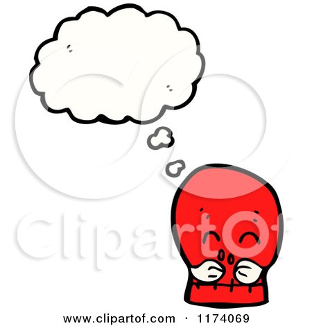 Cartoon of Red Skull with Mustache and Conversation Bubble - Royalty Free Vector Illustration by lineartestpilot