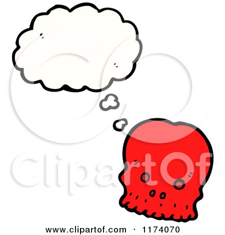 Cartoon of Red Skull with Conversation Bubble - Royalty Free Vector Illustration by lineartestpilot