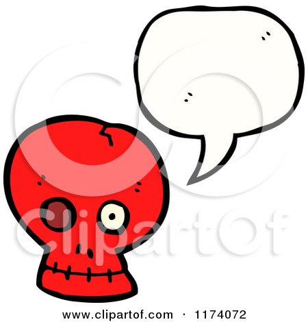 Cartoon of Red Skull with Conversation Bubble - Royalty Free Vector Illustration by lineartestpilot