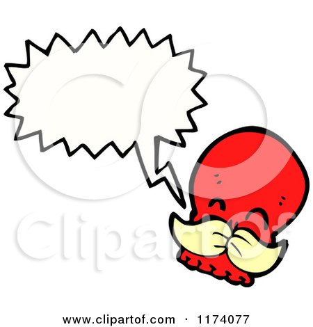 Cartoon of Red Skull with Mustache and Conversation Bubble - Royalty Free Vector Illustration by lineartestpilot
