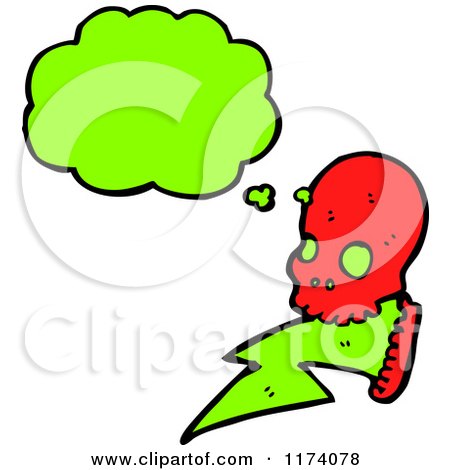 Cartoon of Red Skull with Lightning Bolt and Conversation Bubble - Royalty Free Vector Illustration by lineartestpilot