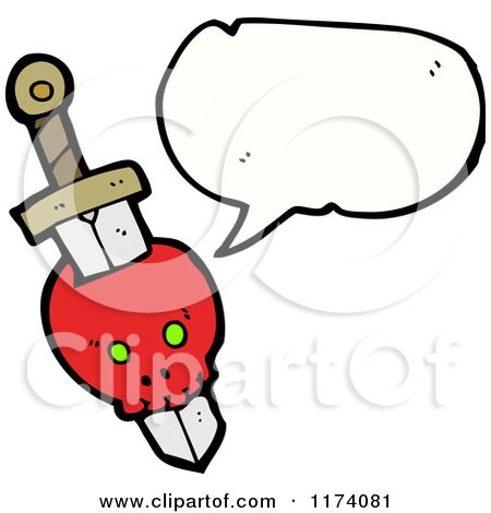 Cartoon of Red Skull with Dagger and Conversation Bubble - Royalty Free Vector Illustration by lineartestpilot