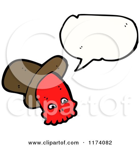 Cartoon of Red Skull with Hat and Conversation Bubble - Royalty Free Vector Illustration by lineartestpilot