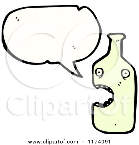 Cartoon of Green Talking Bottle with Conversation Bubble - Royalty Free Vector Illustration by lineartestpilot